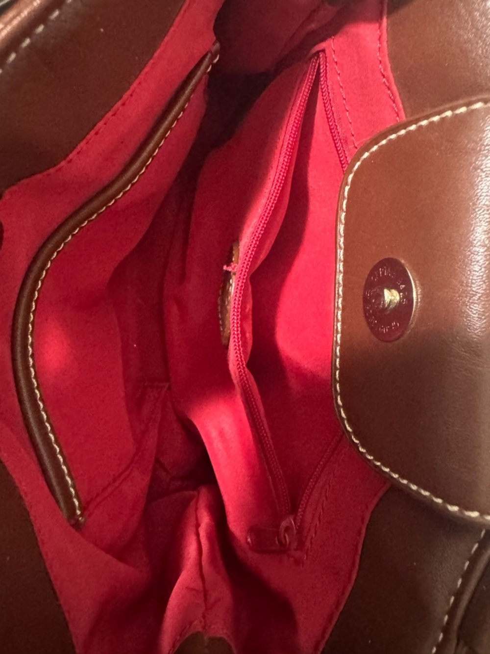 Etienne Aigner Red Canvas Tote with Brown Trim and Ring Accents - Picture 3 of 5